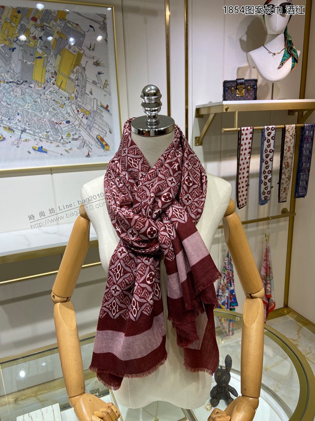 Louis Vuitton女士圍巾 路易威登2021新款羊絨圍巾披肩 LV驢家新款1854圖案長巾  mmj1435